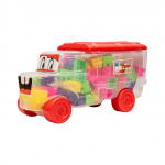 Set cuburi de construit pentru copii Huby Toys Camion transparent cu piese multicolore, dimensiune 37x16x20 cm