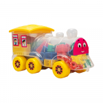 Set cuburi de construit pentru copii Huby Toys Tommy cu piese multicolore in Locomotiva transparenta, dimensiune 38.5x17x19.2 cm
