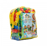 Set de constructie pentru copii Huby Toys cu 200 de cuburi multicolore in geanta de transport transparenta cu fermoar