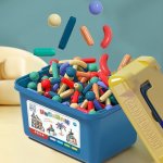Set magnetic de constructie pentru copii, 136 piese multicolor, cutie depozitare, 2.9-8.6 cm
