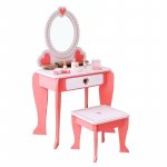 Set masa de toaleta pentru fetite, 92x34x49 cm, scaun si oglinda, accesorii par si machiaj, lemn roz