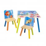 Set masuta si 2 scaunele cu spatar pentru copii Ginger Home Ocean Animals din lemn, Margini rotunjite,potrivit pentru activitati/teme,gradinita,after school,greutate suportata 40kg