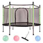 Trambulina de gradina pentru copii, compacta 110 cm, cadru metalic solid, cu plasa, intrare cu fermoar si 10 bile multicolore incluse