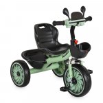 Tricicleta cu pedale pentru copii Byox Twiddle Green cu Roti EVA,Sezut ergonomic reglabil cu spatar,Efecte de lumina si muzica,Oglinzi,Manere ergonomice,Cos fata si spate pentru accesorii,Greutate maxima 25kg