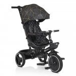 Tricicleta pentru copii Byox Fusion Black,Maner parental reglabil pe inaltime,Scaun rotativ la 360 grade,Spatar reglabil cu pozitie somn,Ghidon pliabil,Roti din PU,Frana,Husa moale,2 tipuri de suport picioare,Bara detasabila