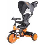 Tricicleta pentru copii Lorelli Lucky Crew Black Orange multifunctionala, sezut rotativ, control al directiei, 2 tipuri de suport pentru picioare, dispozitiv de franare si scaunel cu husa moale