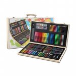 Trusa pentru pictura si desen, 180 accesorii, portabila, cutie depozitare lemn