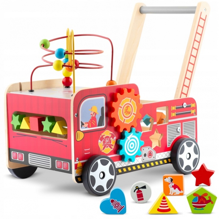 Antemergator din lemn tip masina de pompieri si diverse activitati 48 x 27.5 x 40.5 cm Ricokids RK-873 - 6