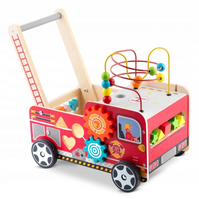 Antemergator din lemn tip masina de pompieri si diverse activitati 48 x 27.5 x 40.5 cm Ricokids RK-873 - 1
