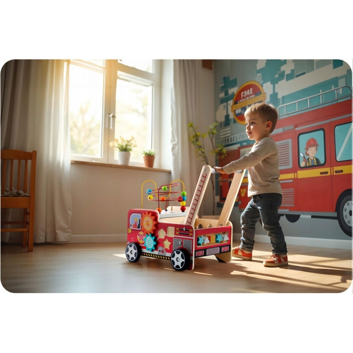 Antemergator din lemn tip masina de pompieri si diverse activitati 48 x 27.5 x 40.5 cm Ricokids RK-873 - 2