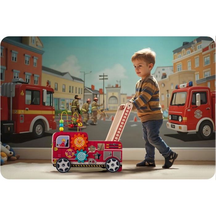 Antemergator din lemn tip masina de pompieri si diverse activitati 48 x 27.5 x 40.5 cm Ricokids RK-873 - 4