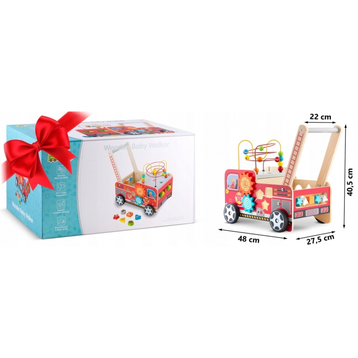 Antemergator din lemn tip masina de pompieri si diverse activitati 48 x 27.5 x 40.5 cm Ricokids RK-873 - 5