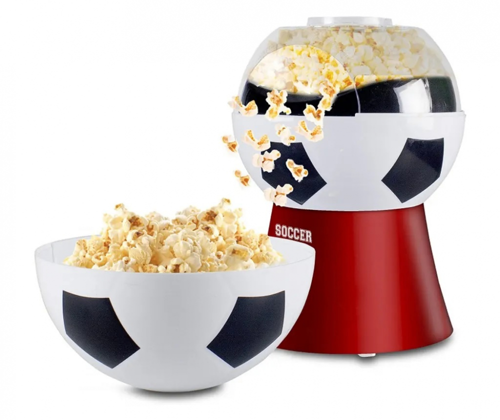 Aparat de facut popcorn cu aer cald, 1200 W, 270 ml, design fotbal, roualb Beper