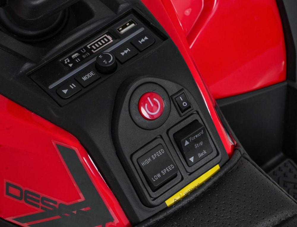 Atv electric pentru copii Robust Red, 4 motoare de 35W, baterie de 12V7Ah, telecomanda 2.4G cu 3 viteze, roti spuma EVA, scaun piele ecologica, port USB, MP3, radio FM, Bluetooth, Lumini LED, pedala acceleratie - 1
