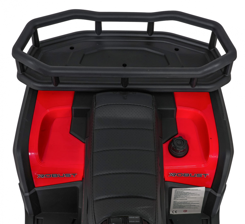 Atv electric pentru copii Robust Red, 4 motoare de 35W, baterie de 12V7Ah, telecomanda 2.4G cu 3 viteze, roti spuma EVA, scaun piele ecologica, port USB, MP3, radio FM, Bluetooth, Lumini LED, pedala acceleratie - 2