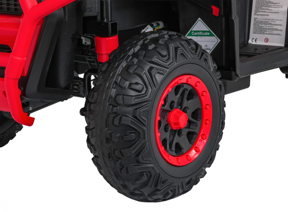 Atv electric pentru copii Robust Red, 4 motoare de 35W, baterie de 12V7Ah, telecomanda 2.4G cu 3 viteze, roti spuma EVA, scaun piele ecologica, port USB, MP3, radio FM, Bluetooth, Lumini LED, pedala acceleratie - 5