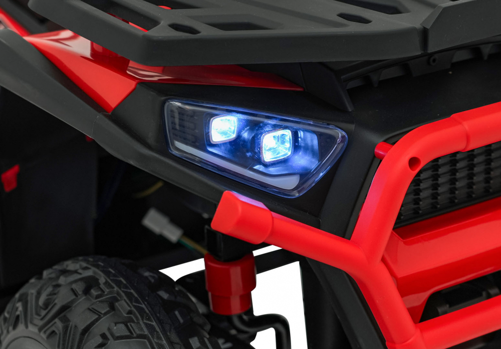 Atv electric pentru copii Robust Red, 4 motoare de 35W, baterie de 12V7Ah, telecomanda 2.4G cu 3 viteze, roti spuma EVA, scaun piele ecologica, port USB, MP3, radio FM, Bluetooth, Lumini LED, pedala acceleratie - 7