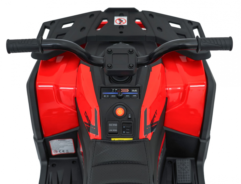 Atv electric pentru copii Robust Red, 4 motoare de 35W, baterie de 12V7Ah, telecomanda 2.4G cu 3 viteze, roti spuma EVA, scaun piele ecologica, port USB, MP3, radio FM, Bluetooth, Lumini LED, pedala acceleratie - 8