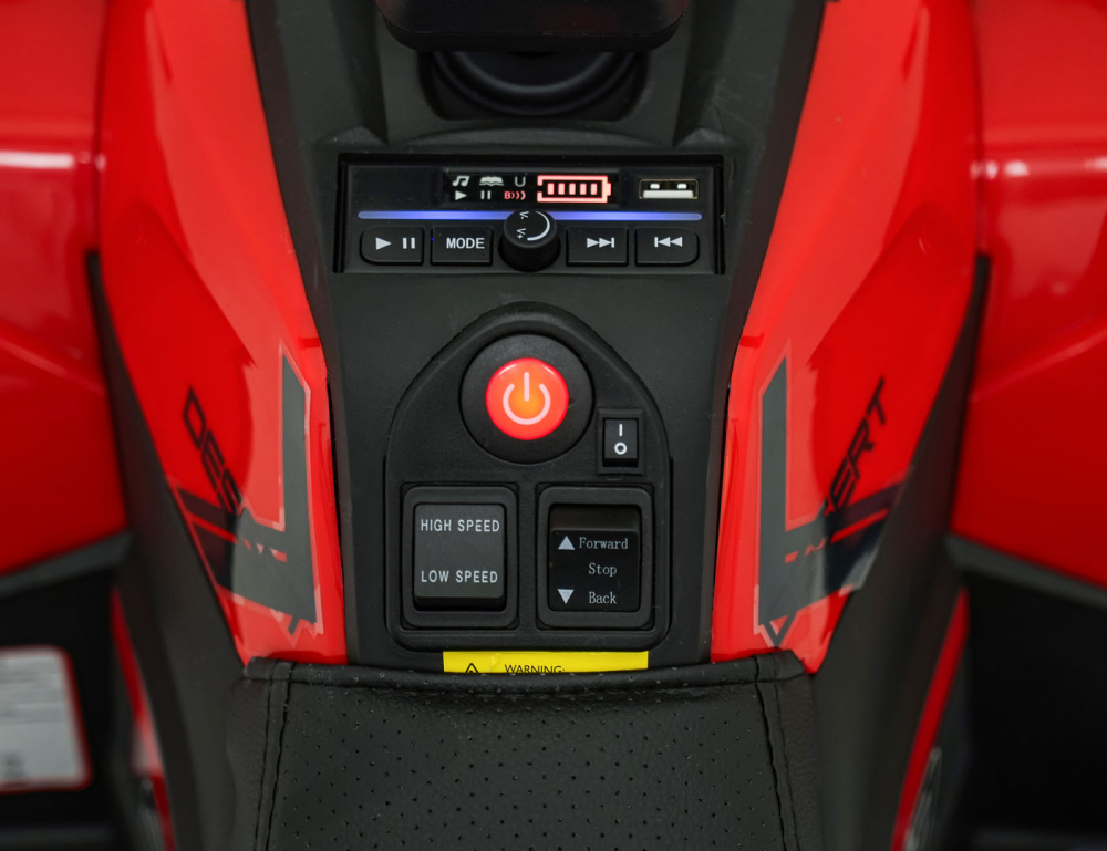 Atv electric pentru copii Robust Red, 4 motoare de 35W, baterie de 12V7Ah, telecomanda 2.4G cu 3 viteze, roti spuma EVA, scaun piele ecologica, port USB, MP3, radio FM, Bluetooth, Lumini LED, pedala acceleratie - 9