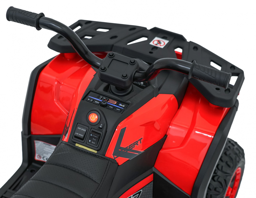 Atv electric pentru copii Robust Red, 4 motoare de 35W, baterie de 12V7Ah, telecomanda 2.4G cu 3 viteze, roti spuma EVA, scaun piele ecologica, port USB, MP3, radio FM, Bluetooth, Lumini LED, pedala acceleratie - 10