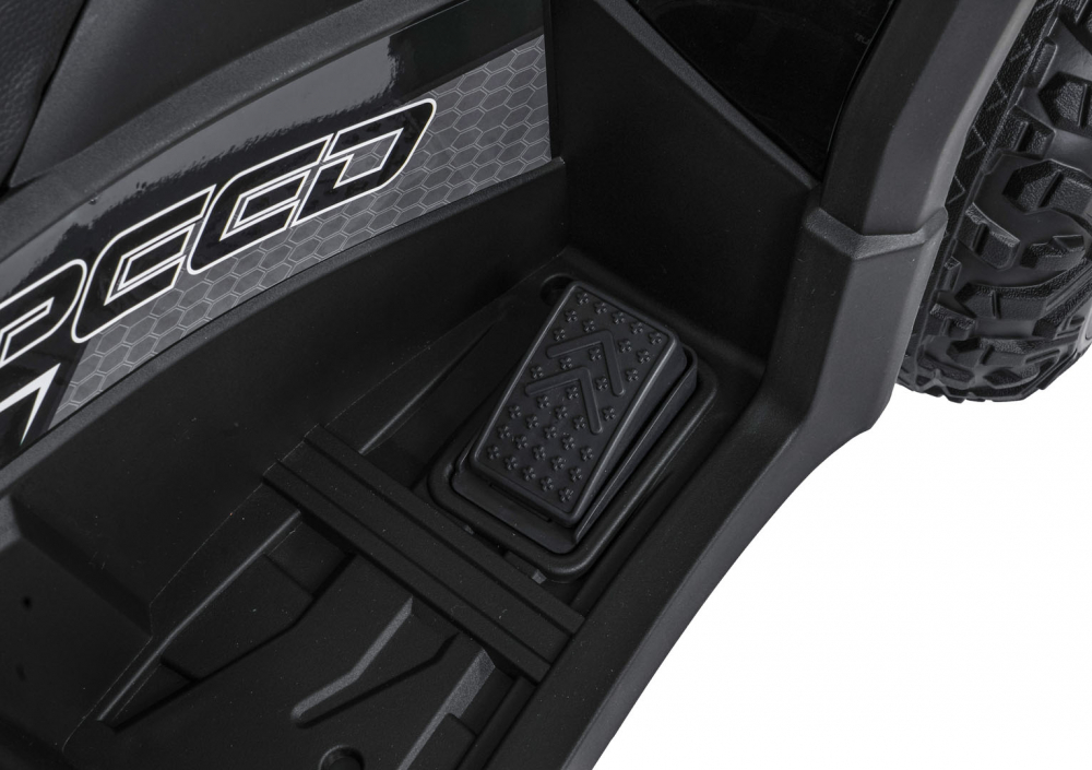 Atv electric pentru copii Robust Black, 4 motoare de 35W, baterie de 12V7Ah, telecomanda 2.4G cu 3 viteze, roti spuma EVA, scaun piele ecologica, port USB, MP3, radio FM, Bluetooth, Lumini LED, pedala acceleratie