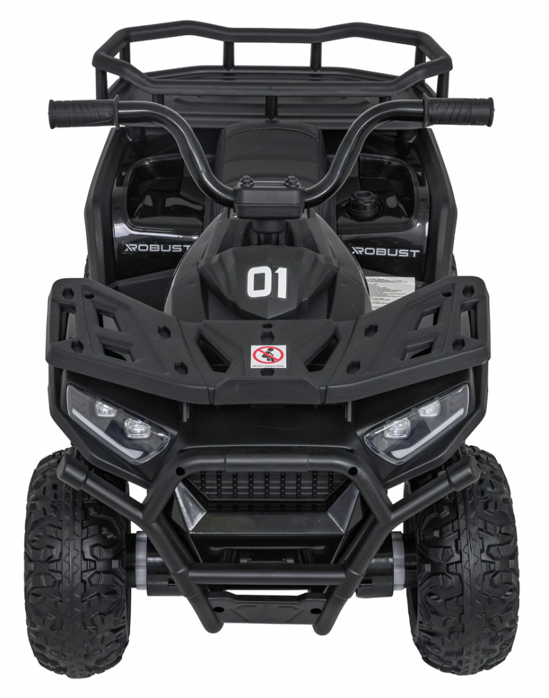 Atv electric pentru copii Robust Black, 4 motoare de 35W, baterie de 12V7Ah, telecomanda 2.4G cu 3 viteze, roti spuma EVA, scaun piele ecologica, port USB, MP3, radio FM, Bluetooth, Lumini LED, pedala acceleratie - 1