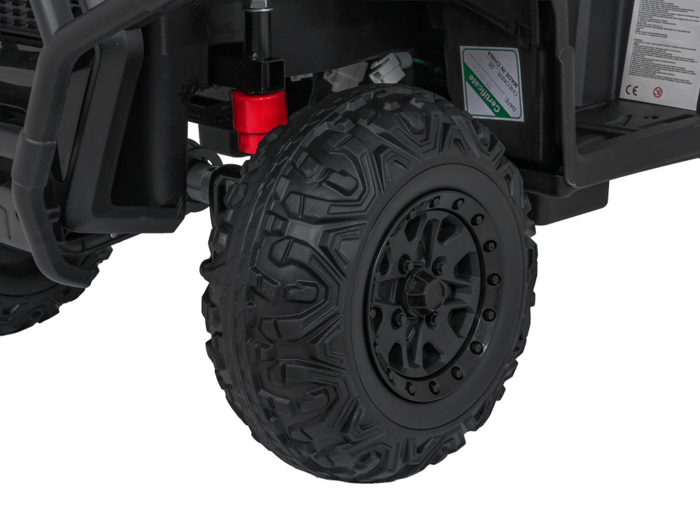 Atv electric pentru copii Robust Black, 4 motoare de 35W, baterie de 12V7Ah, telecomanda 2.4G cu 3 viteze, roti spuma EVA, scaun piele ecologica, port USB, MP3, radio FM, Bluetooth, Lumini LED, pedala acceleratie - 2
