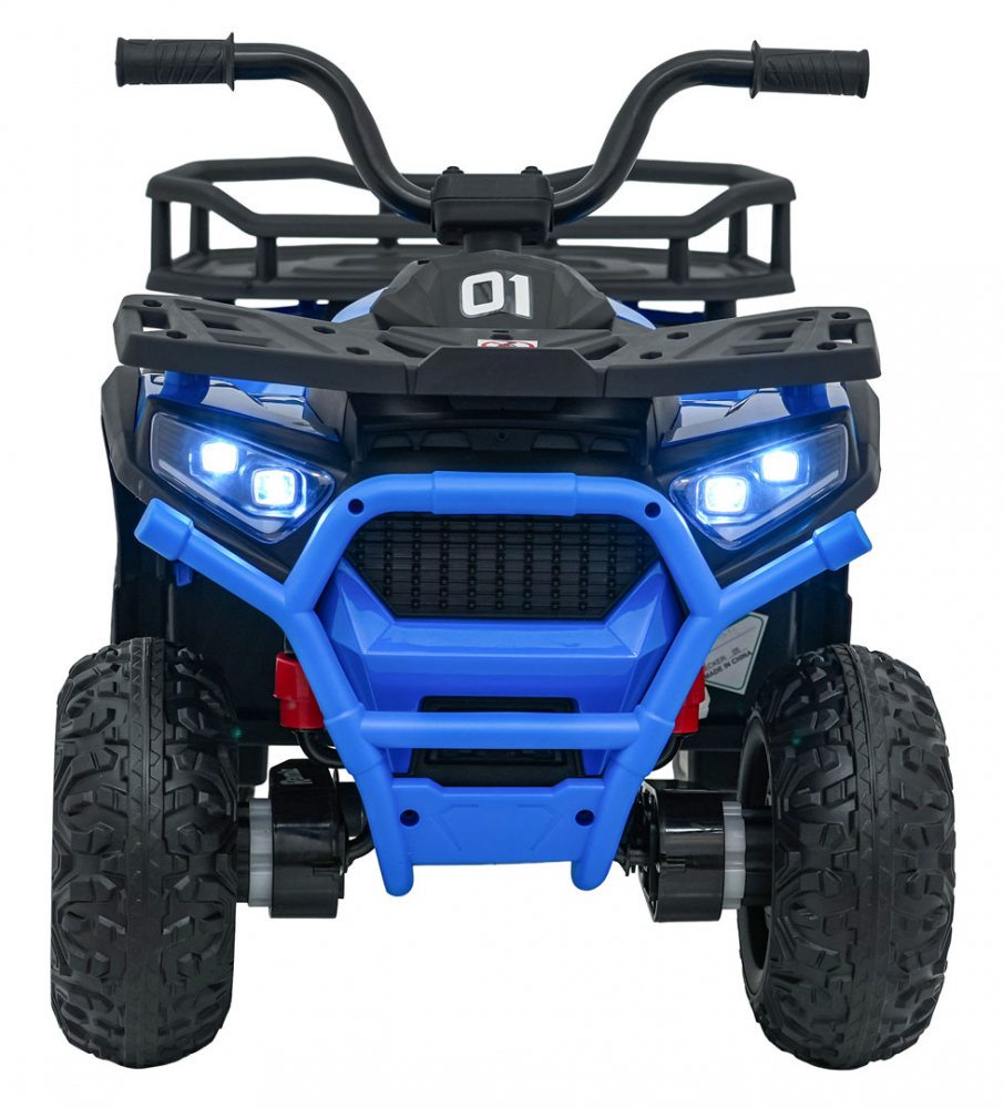 Atv electric pentru copii Robust Blue, 4 motoare de 35W, baterie de 12V7Ah, telecomanda 2.4G cu 3 viteze, roti spuma EVA, scaun piele ecologica, port USB, MP3, radio FM, Bluetooth, Lumini LED, pedala acceleratie
