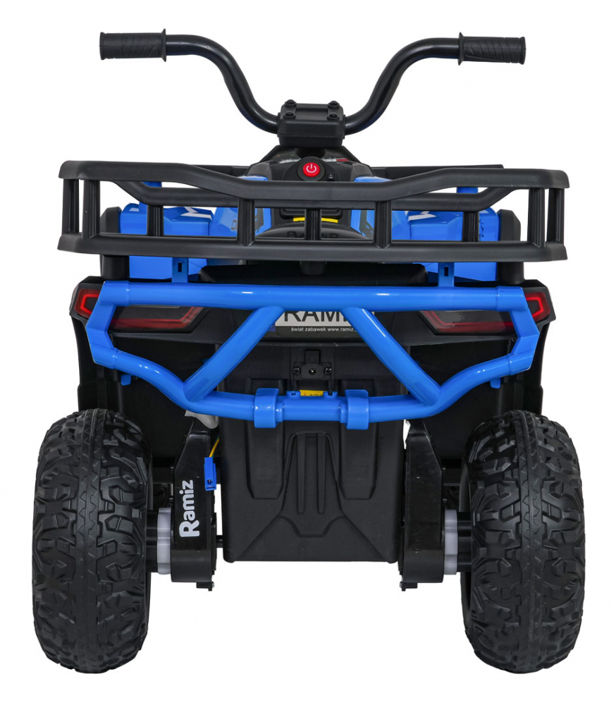 Atv electric pentru copii Robust Blue, 4 motoare de 35W, baterie de 12V7Ah, telecomanda 2.4G cu 3 viteze, roti spuma EVA, scaun piele ecologica, port USB, MP3, radio FM, Bluetooth, Lumini LED, pedala acceleratie - 1