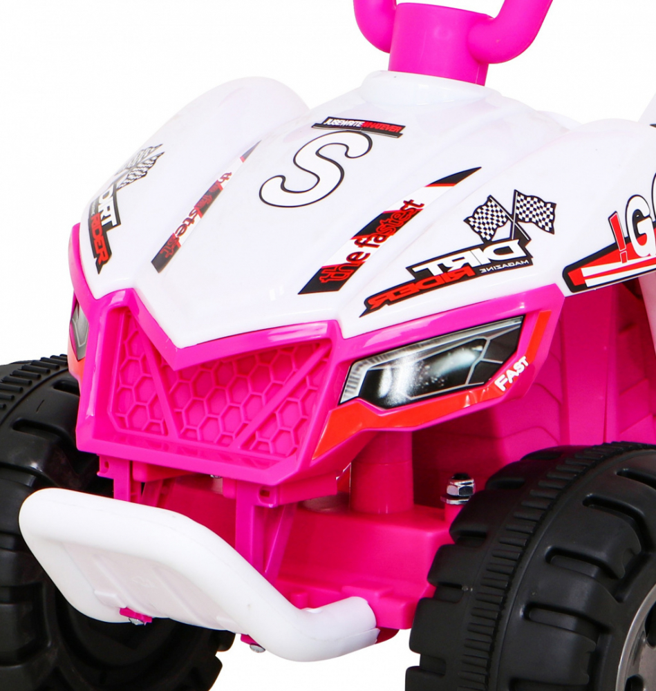 Atv electric pentru copii Storm Pink, cu un motor de 25W, baterie de 6V4.5A, sezut ergonomic, pornire la buton, include melodii preincarcate si sunetul pornirii motorului, cu suport picioare si roti robuste din plastic - 1