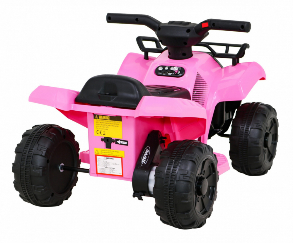 Atv electric pentru copii Storm Pink, constructie robusta cu motor de 25W, baterie fiabila de 6V4.5Ah, lumini frontale LED, cu panou audio, melodii preincarcate si port USB