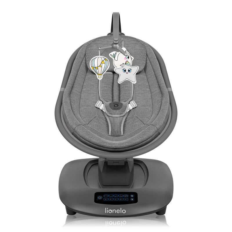 Balansoar si sezlong Lionelo Blossom Gri, 5 melodii, 5 moduri de balansare, jucarii, husa respirabila, telecomanda, scaun reglabil