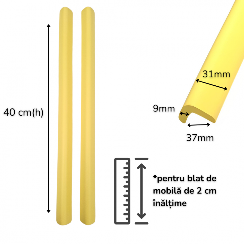 Set 2 benzi protectie muchii si margini Car Boy Safety din spuma galben pastel 37x900x31x9 mm - 1 | YEO