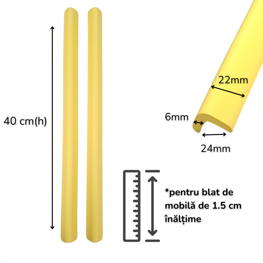 Set 2 benzi protectie muchii si margini Car Boy Safety din spuma galben pastel 24x900x22x6 mm - 1 | YEO
