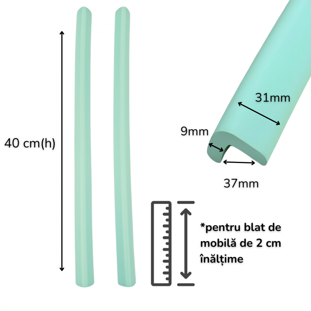 Set 2 benzi protectie muchii si margini Car Boy Safety din spuma verde pastel 37x900x31x9 mm - 2 | YEO