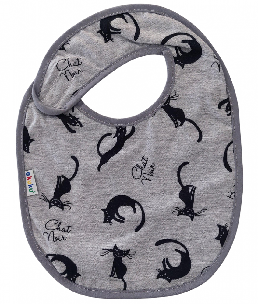 Baveta impermeabila din bumbac cu inchidere velcro  23x20cm Akuku Grey Cats
