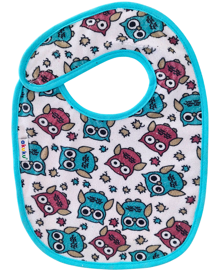 Baveta impermeabila din bumbac cu inchidere velcro  23x20cm Akuku Turquoise Owls