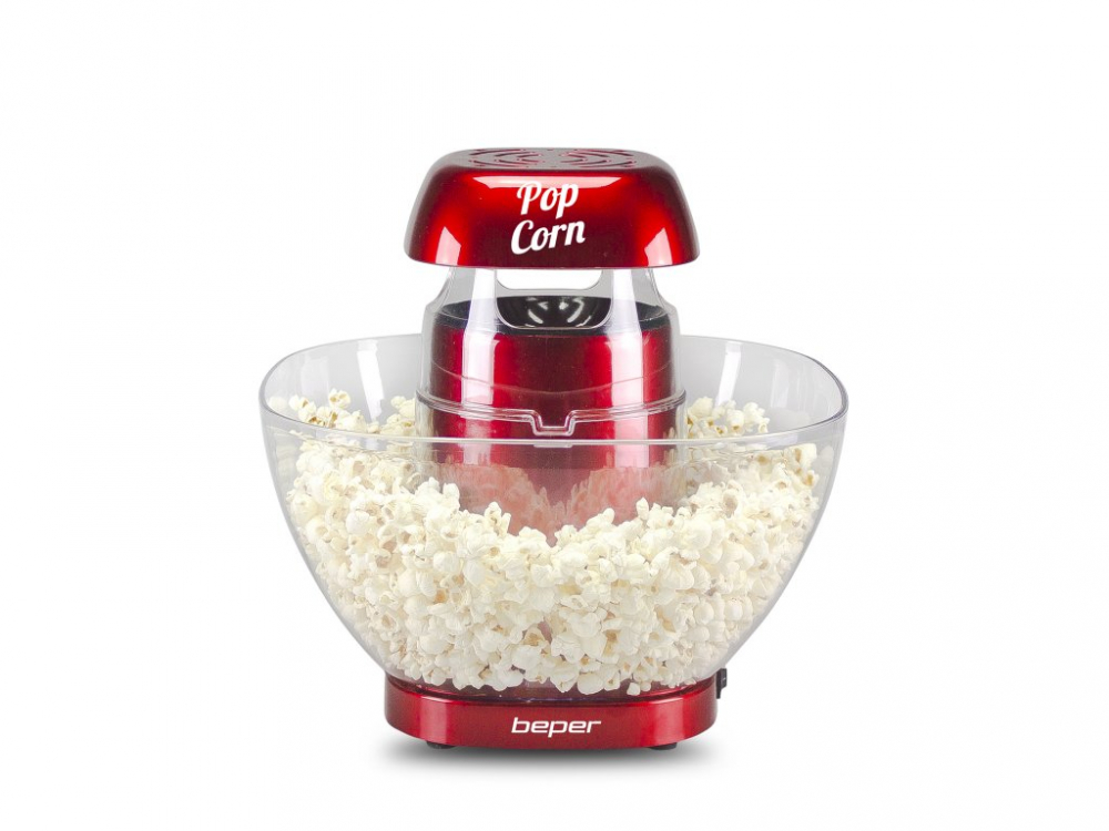 Masina de floricele cu aer cald Beper P101CUD052, 1200W, Pana la 80 g de porumb, Bol incorporat, Rou