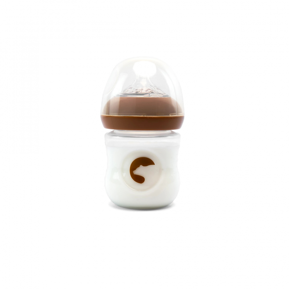 Biberon anti-colici nivel de debit scazut 1, Kidnort Blabaer Brown, din PU durabil si rezistent, capacitate 125 ml, 0-3 luni