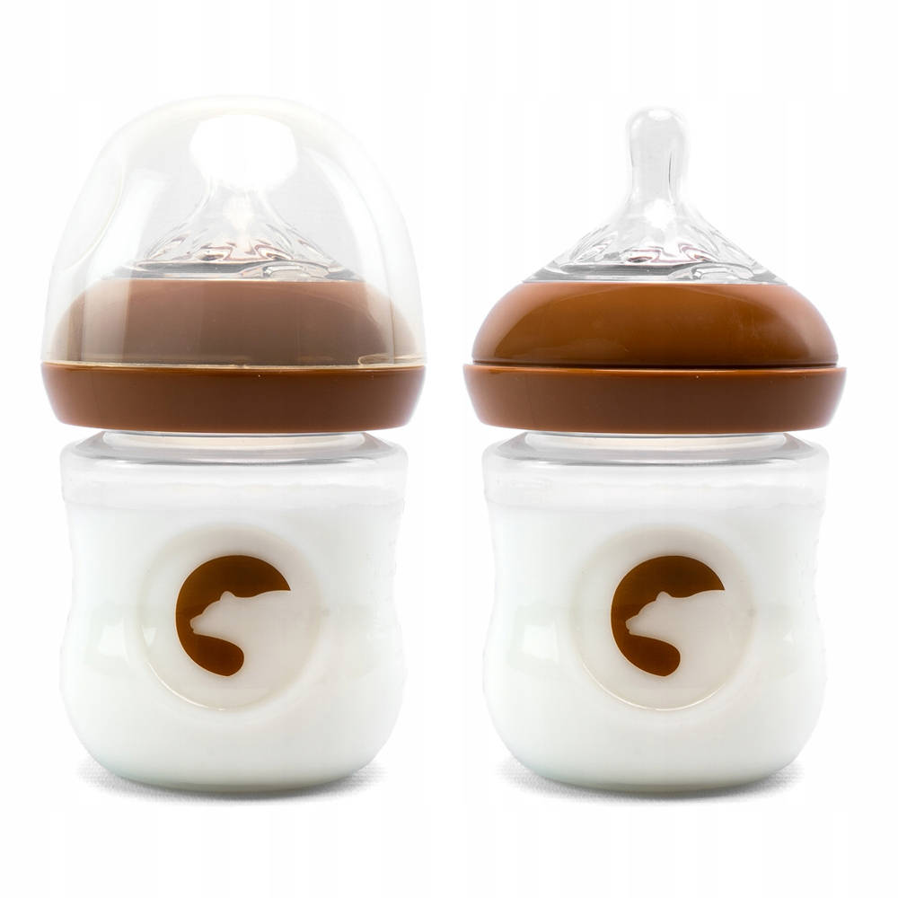 Biberon anti-colici nivel de debit scazut 1, Kidnort Blabaer Brown, din PU durabil si rezistent, capacitate 125 ml, 0-3 luni
