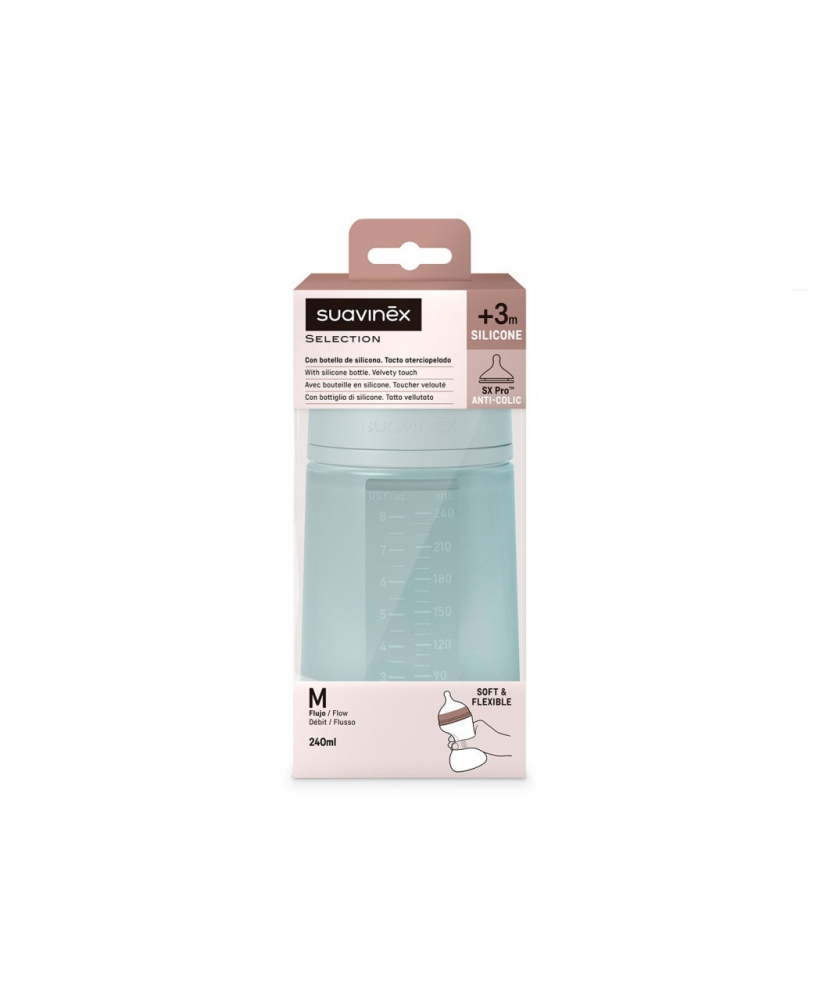 Biberon din silicon, 240ml, Colour Essence SX Pro debit mediu, albastru