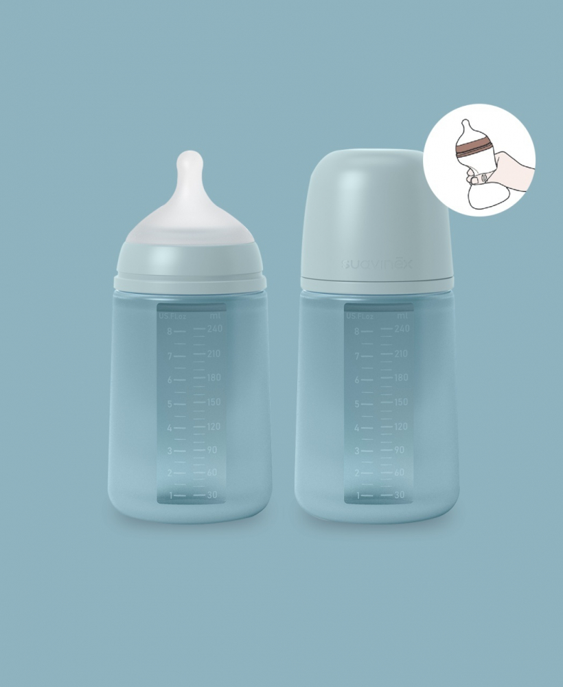 Biberon din silicon, 240ml, Colour Essence SX Pro debit mediu, albastru - 1 | YEO