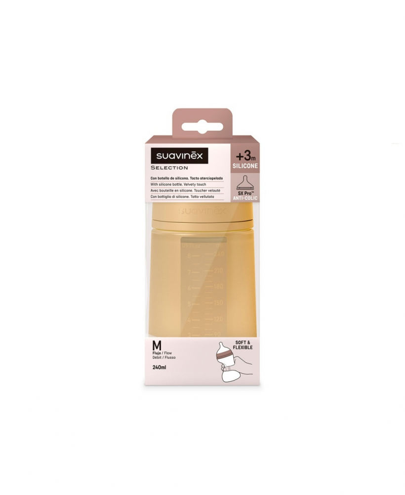 Biberon din silicon, 240ml, Colour Essence SX Pro debit mediu, galben mustar - 1 | YEO