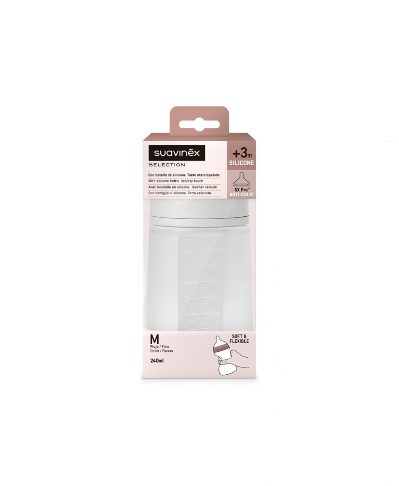 Biberon din silicon, 240ml, Colour Essence SX Pro debit mediu, transparent - 1 | YEO