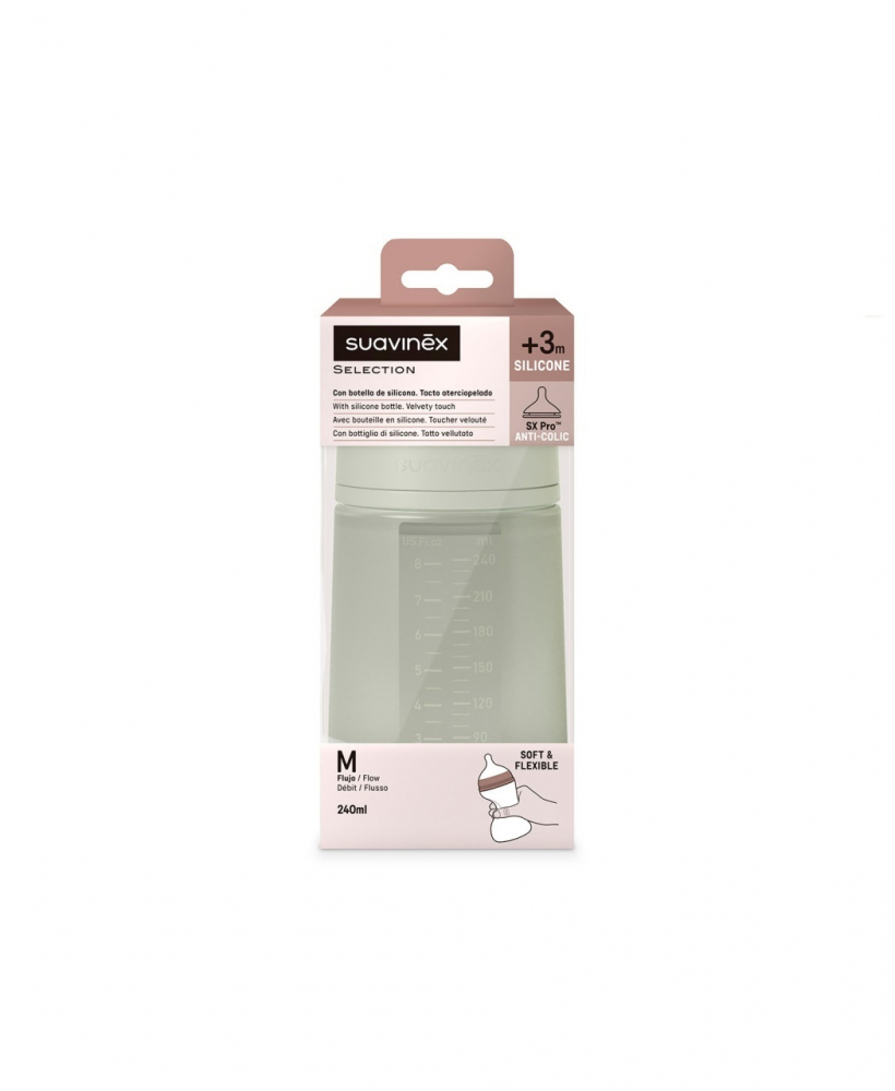 Biberon din silicon, 240ml, Colour Essence SX Pro debit mediu, verde - 1 | YEO