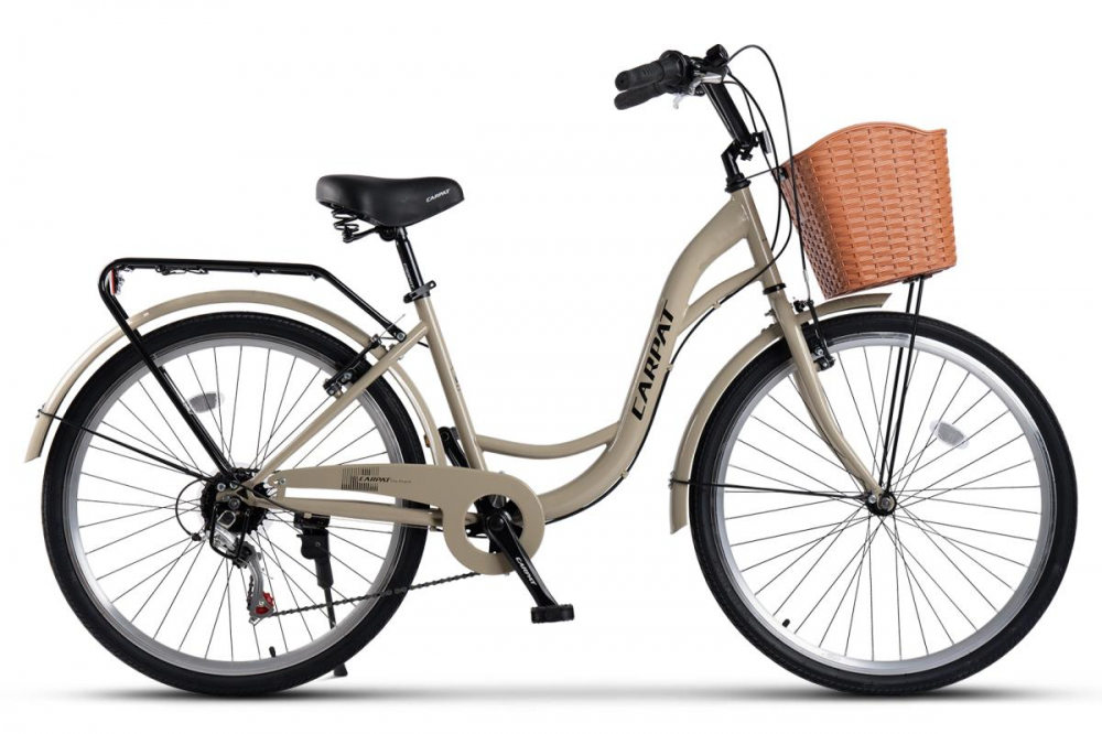 Bicicleta City Carpat C26263A BejNegru, roti 26 inch, 7 viteze, inaltime utilizator 150-165 cm, greutate suportata 120 kg