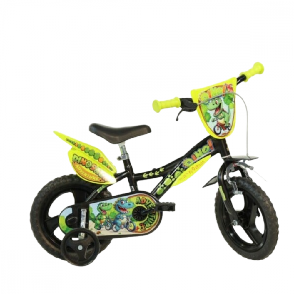 Bicicleta pentru copii Dino Bikes Aventurile dinozaurului, roti 12 inch, inaltime utilizator  87-110 cm, greutate suportata 40 kg