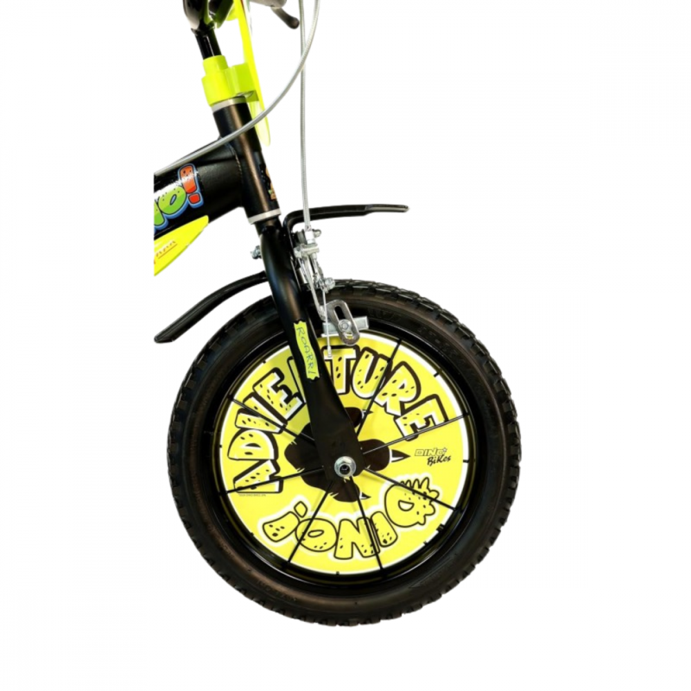 Bicicleta pentru copii Dino Bikes Aventurile dinozaurului, roti 14 inch, inaltime utilizator 95-115 cm, greutate suportata 50 kg