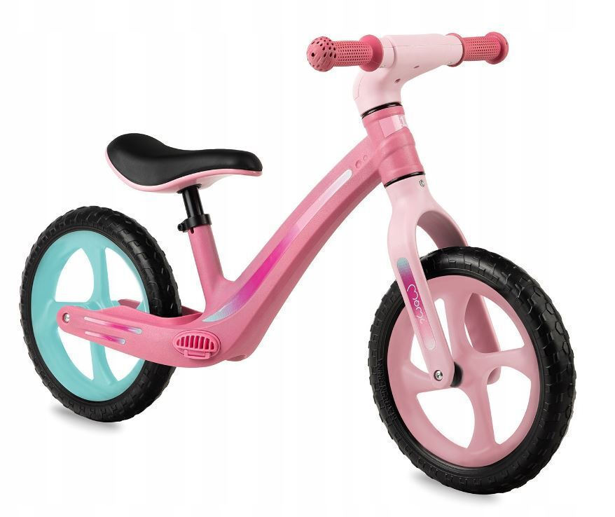 Bicicleta copii fara pedale Momi Mizo Pink 12 inch, foarte usoara, roti din spuma EVA, scaun reglabil de la 33-40 cm, greutate maxima admisa 25 kg, de la 3 ani