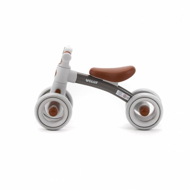 Bicicleta de echilibru pentru copii, Adamex Welly, cu 4 roti, 3 moduri de iluminare LED in ghidon, testata EN71, Caramel Grey